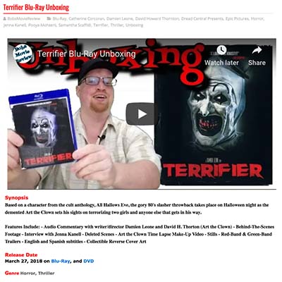 Terrifier Blu-Ray Unboxing by Bobs Movie Review